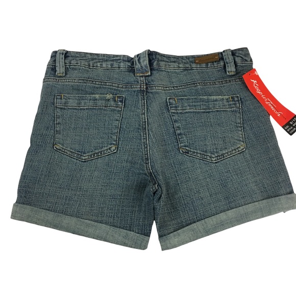 Keep In Touch Rolled Cuff Y2K Style Mid Rise Denim Shorts Size 10 - Picture 2 of 8